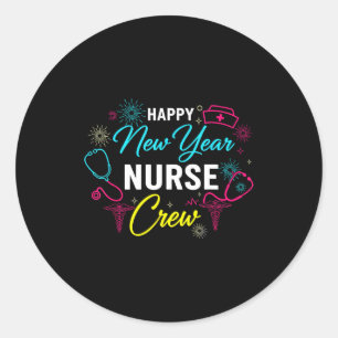 Happy New Year Nurse Shirt, Fireworks Stethoscope  Classic Round Sticker