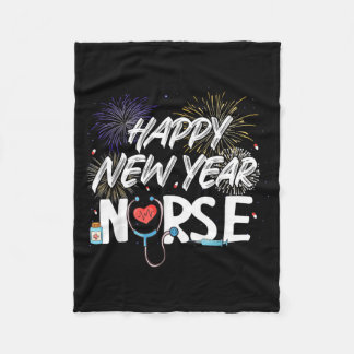 Happy New Year Nurse Stethoscope Fireworks Nursing Fleece Blanket