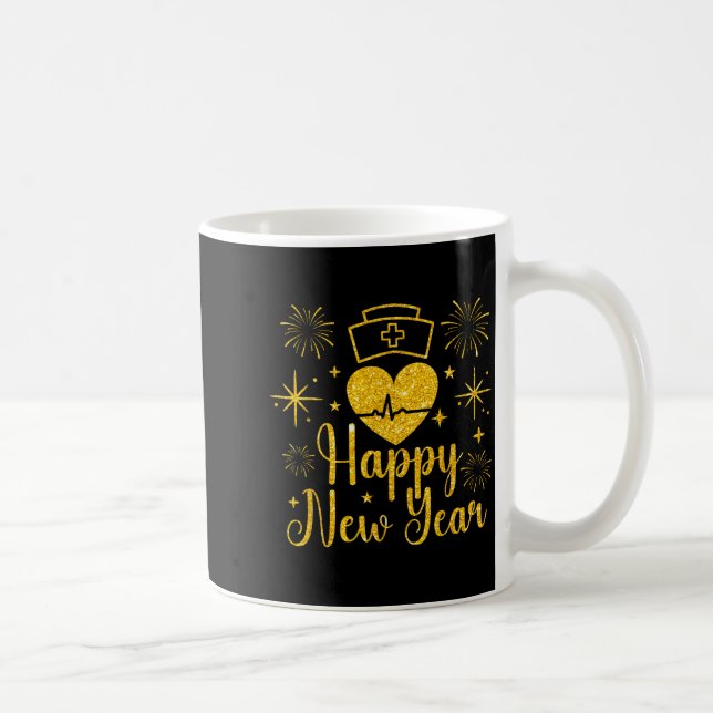 Happy New Year Nurses Heartbeat Fireworks New Year Coffee Mug (Right)