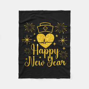 Happy New Year Nurses Heartbeat Fireworks New Year Fleece Blanket