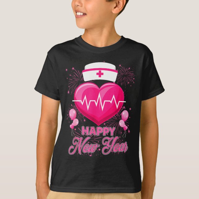 Happy New Year Nurses Heartbeat New Years Eve Part T-Shirt (Front)