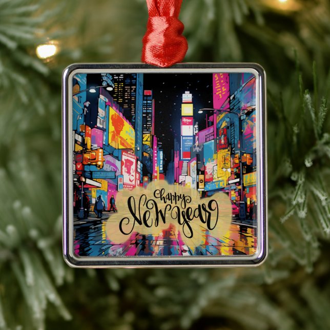 Happy New Year, NYC illustration, Metal Ornament (Tree)