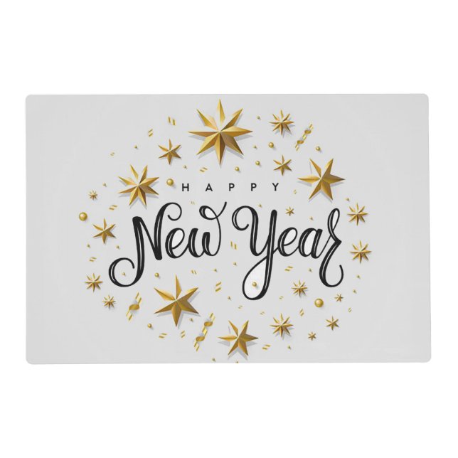 “Happy New Year/Off White” Holiday Placemat (Front)