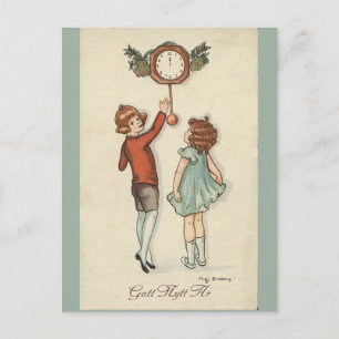 Happy New Year - old Scandinavian - Retro Holiday Postcard