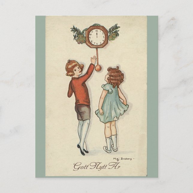 Happy New Year - old Scandinavian - Retro Holiday Postcard (Front)
