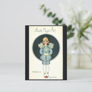 Happy New Year - old Scandinavian - Retro Holiday Postcard