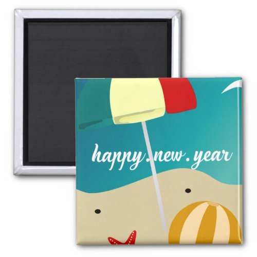 Happy new year on the beach magnet