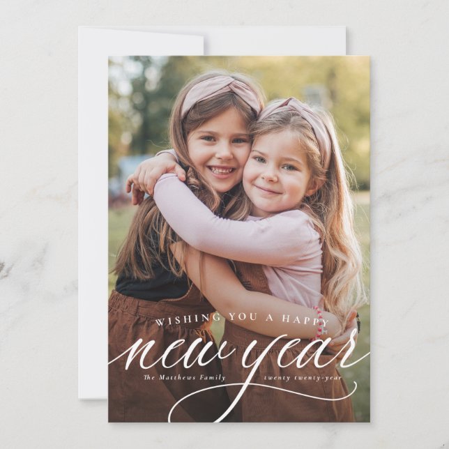 Happy New Year one photo classic elegant Holiday Card (Front)