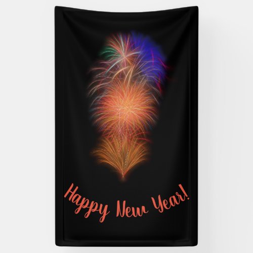 Happy New Year Orange Black Fireworks Banner