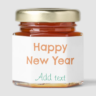 Happy new year orange green name date modern retro honey jar favors