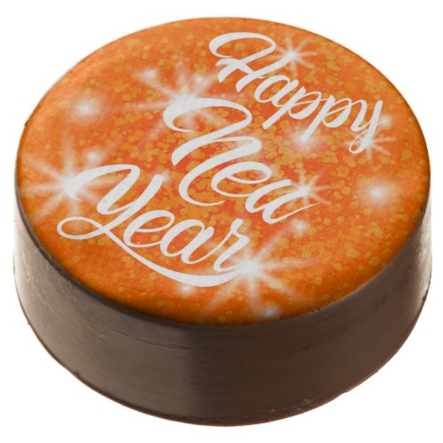 Happy New Year Orange Watercolor Splatter Chocolate Covered Oreo