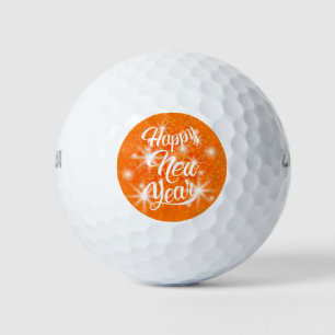 Happy New Year Orange Watercolor Splatter Golf Balls