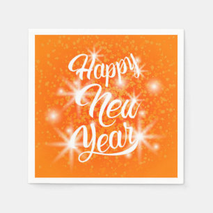 Happy New Year Orange Watercolor Splatter Napkins
