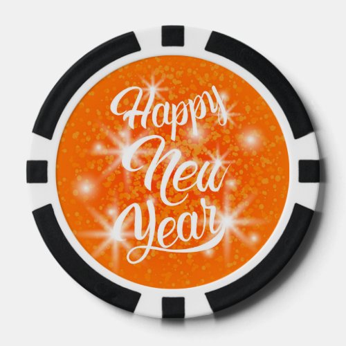 Happy New Year Orange Watercolor Splatter Poker Chips