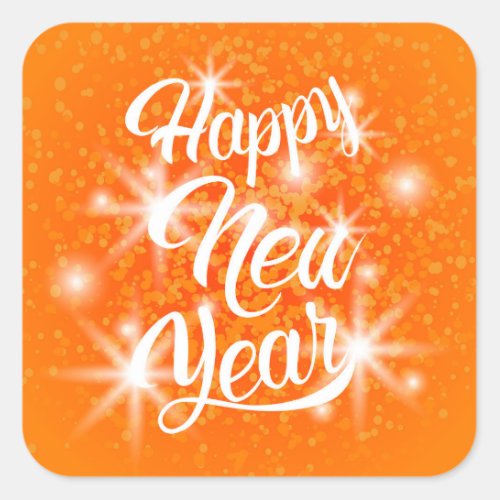 Happy New Year Orange Watercolor Splatter Square Sticker