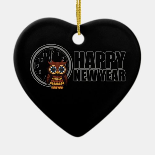 Happy New Year _ Owl Ceramic Ornament
