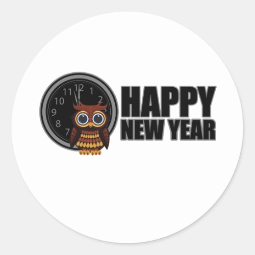 Happy New Year _ Owl  Classic Round Sticker
