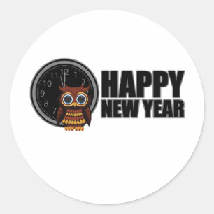 Happy New Year - Owl Classic Round Sticker
