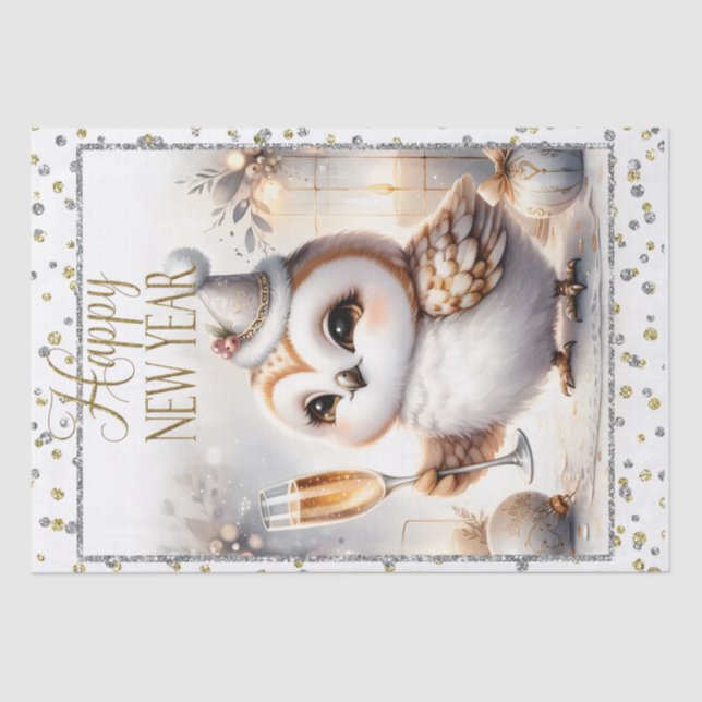 Happy New Year Owl Tissue Paper (Front)