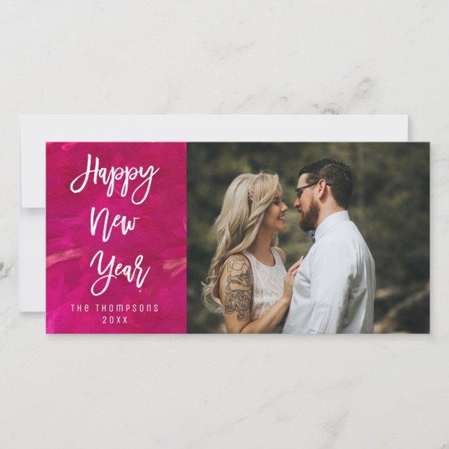 Happy New year Painted Bright Script Photo Holiday Card (Front)
