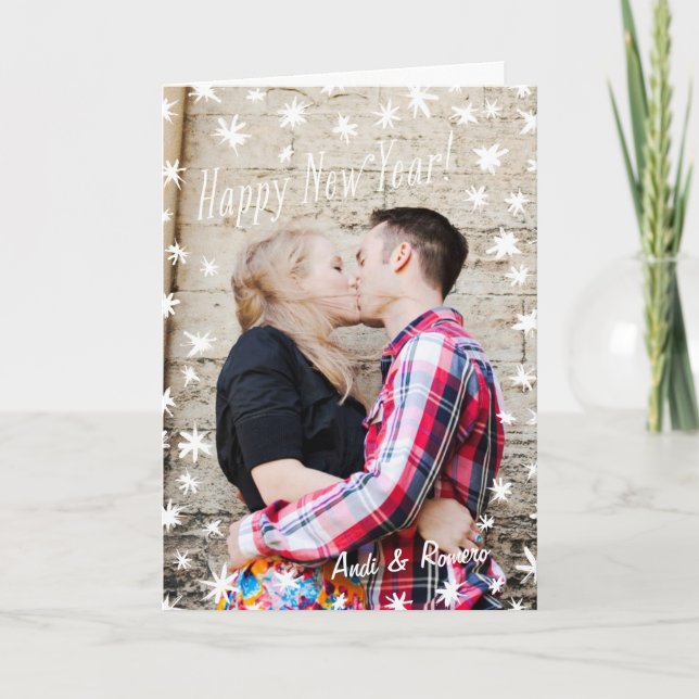 Happy New Year Painted Stars White Folded Holiday Card (Front)