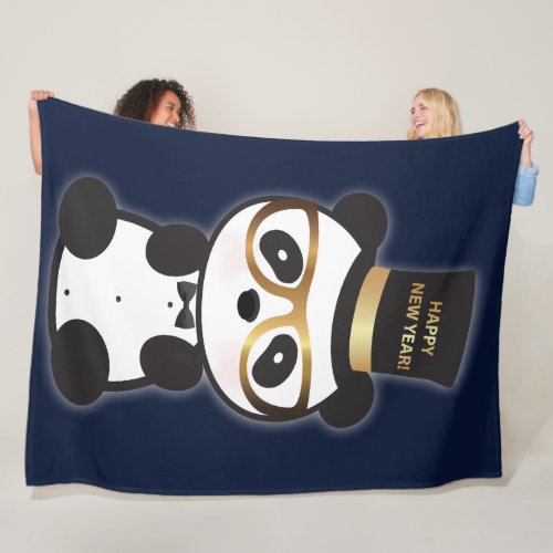 Happy New Year Panda Bear _ Leon Tuxedo Fleece Blanket