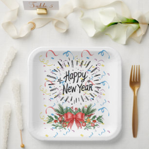 Happy new year paper plates