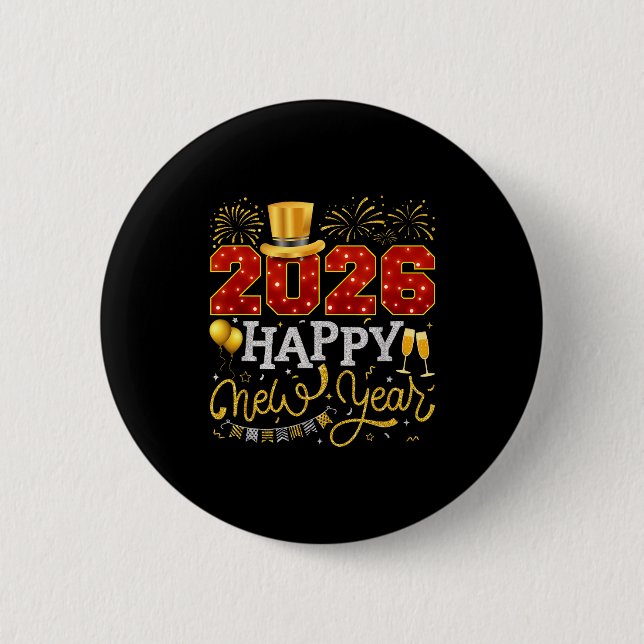 Happy New Year Party 2026 Ballon Family Matching C Button (Front)