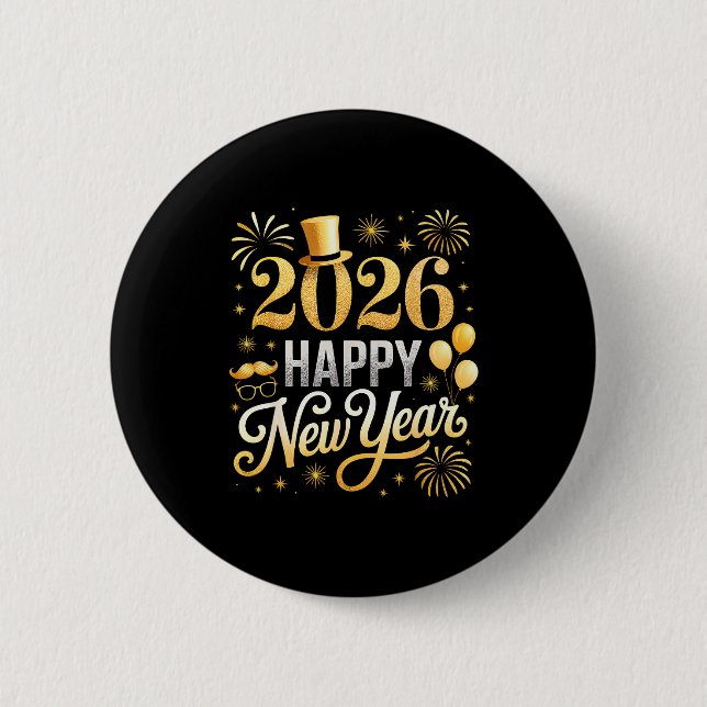 Happy New Year Party 2026 Ballon Family Matching C Button (Front)
