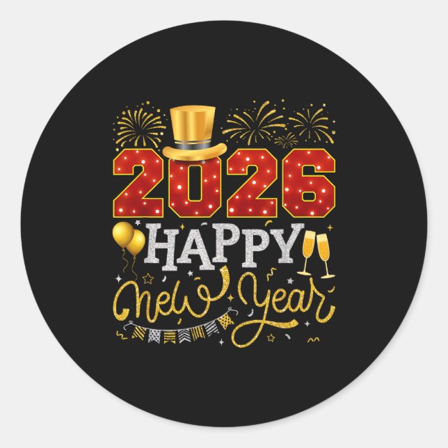 Happy New Year Party 2026 Ballon Family Matching C Classic Round Sticker (Front)