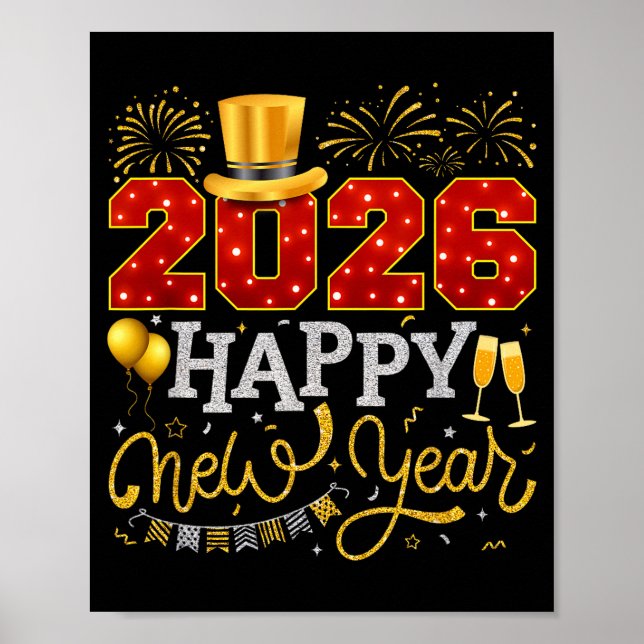 Happy New Year Party 2026 Ballon Family Matching C Poster (Front)