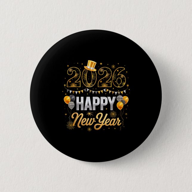Happy New Year Party 2026 Ballon Family Matching M Button (Front)