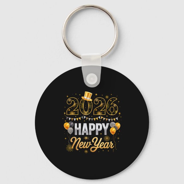 Happy New Year Party 2026 Ballon Family Matching M Keychain (Front)