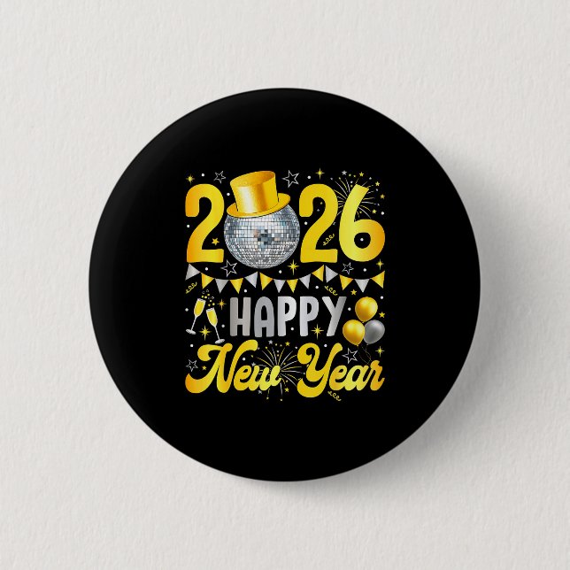 Happy New Year Party 2026 Balloon Family Matching  Button (Front)
