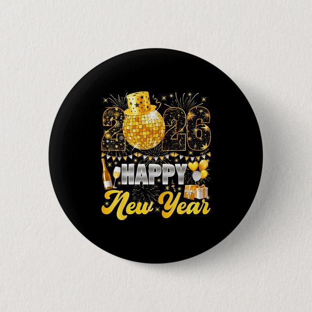 Happy New Year Party 2026 Balloon Family Matching  Button (Front)