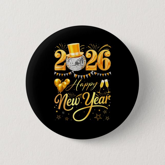 Happy New Year Party 2026 Funny Balloon Family Mat Button (Front)