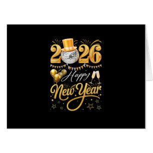 Happy New Year Party 2026 Funny Balloon Family Mat Card