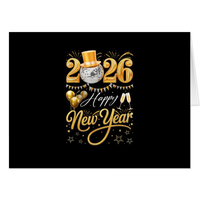 Happy New Year Party 2026 Funny Balloon Family Mat Card (Front Horizontal)