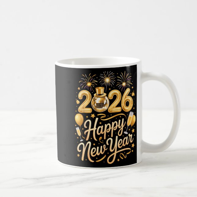 Happy New Year Party 2026 Funny Balloon Family Mat Coffee Mug (Right)
