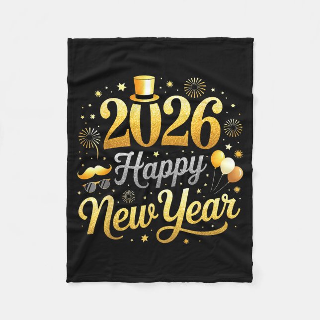 Happy New Year Party 2026 Funny Balloon Family Mat Fleece Blanket (Front)