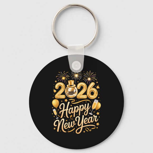 Happy New Year Party 2026 Funny Balloon Family Mat Keychain (Front)