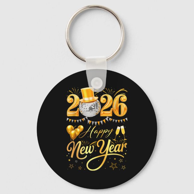 Happy New Year Party 2026 Funny Balloon Family Mat Keychain (Front)
