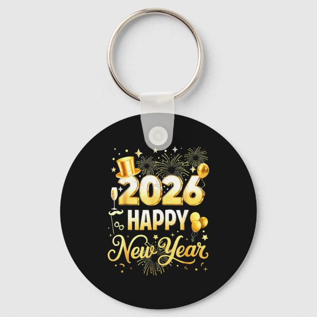 Happy New Year Party 2026 Funny Balloon Family Mat Keychain (Front)