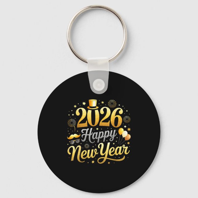 Happy New Year Party 2026 Funny Balloon Family Mat Keychain (Front)