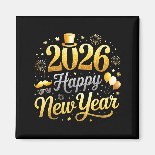 Happy New Year Party 2026 Funny Balloon Family Mat Magnet (Front)