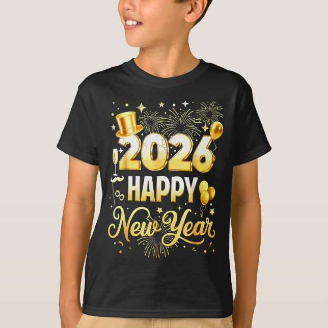 Happy New Year Party 2026 Funny Balloon Family Mat T-Shirt (Front)
