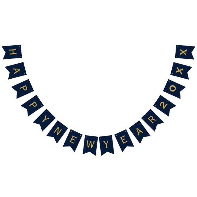 Happy New Year Party 2026 Navy Blue Gold Bunting Flags (All)