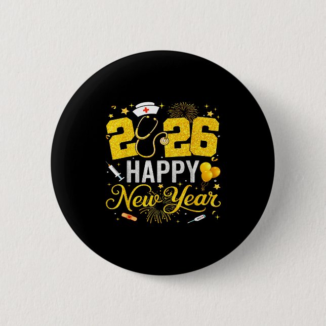 Happy New Year Party 2026 Nurse Family Matching Me Button (Front)