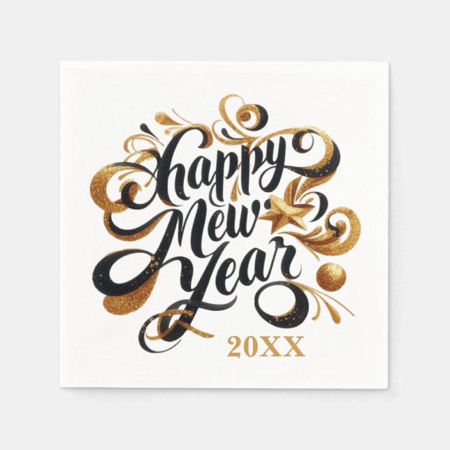Happy New Year party add date Napkins (Front)