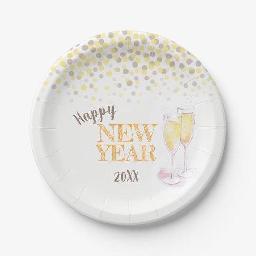 Happy New Year party champagne paper plate